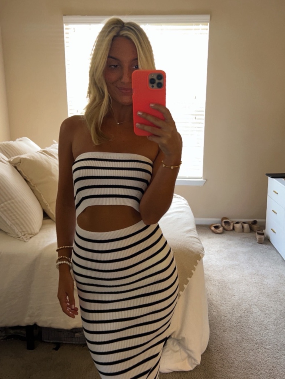Black & White Striped Cutout Tube Dress